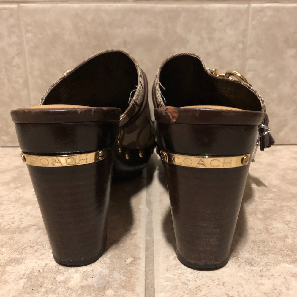COACH SHASHA MONOGRAMMED PLATFORM HEELED MULES 8.5 - Picture 7 of 15